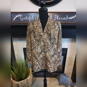 Nine West Black and Tan Animal Print Blouse